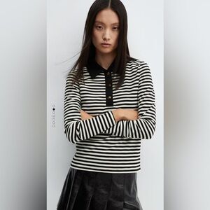 Mango Black and White Striped Button Down Shirt